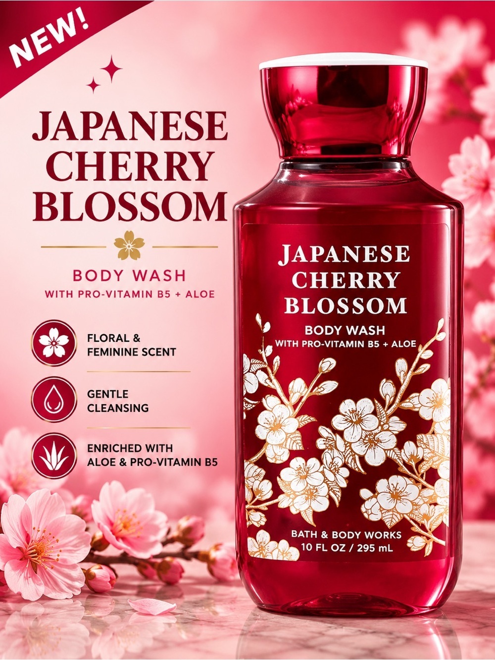 Bath & Body Works Japanese Cherry Blossom Body Wash - Red